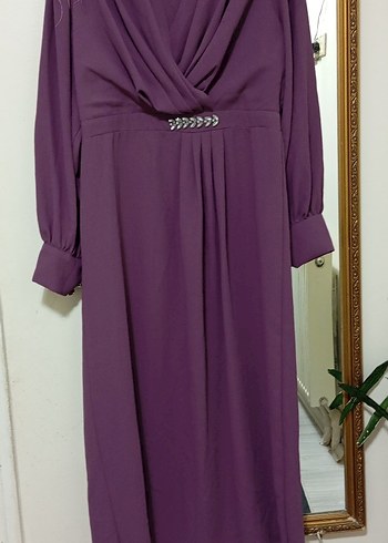 lila  Drapeli Uzun Kadın Elbise - Görsel 5