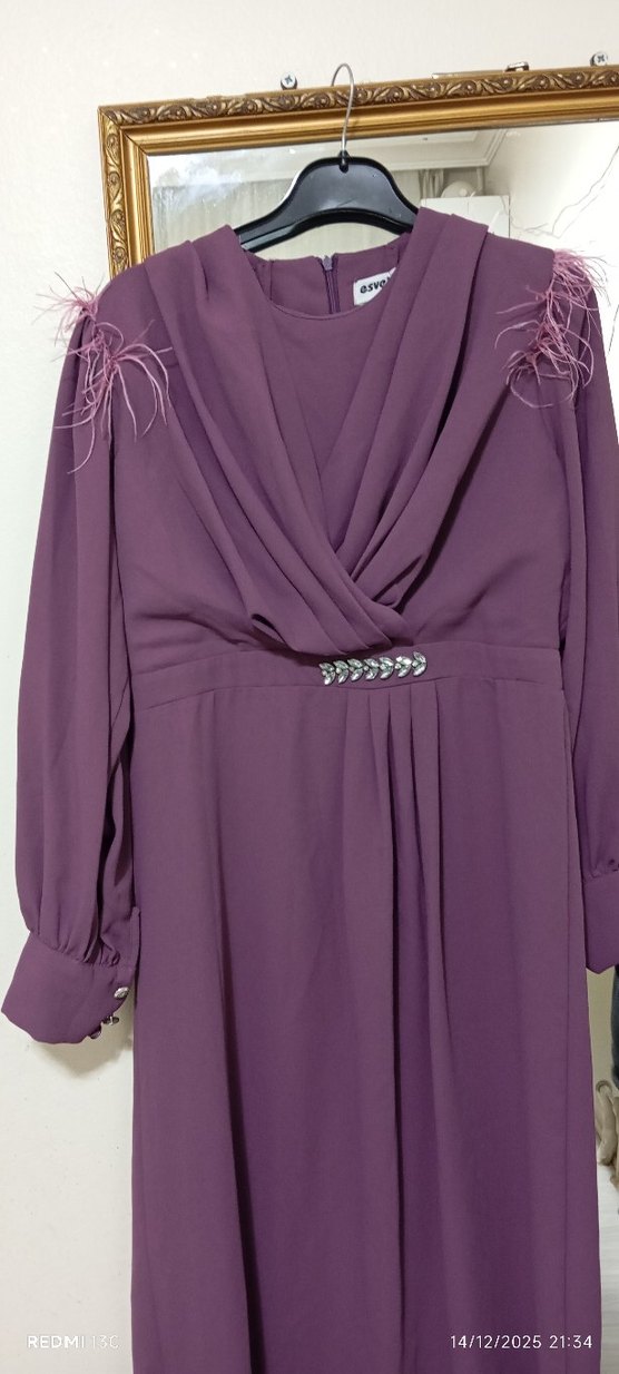 lila  Drapeli Uzun Kadın Elbise - Görsel 4