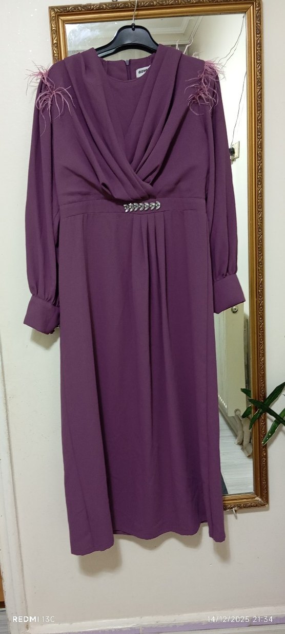 lila  Drapeli Uzun Kadın Elbise - Görsel 5