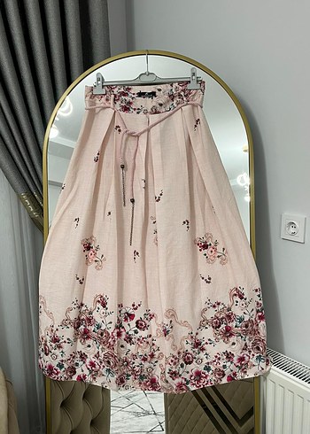 Pembe Çiçek Desenli Bohem Uzun Etek - Görsel 2