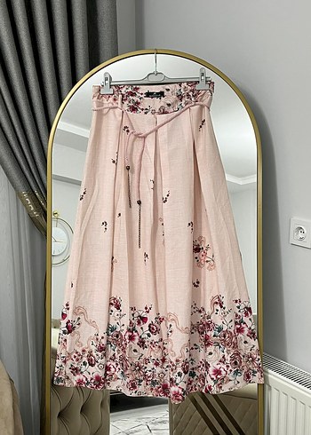 Pembe Çiçek Desenli Bohem Uzun Etek - Görsel 5