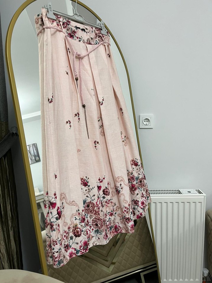 Pembe Çiçek Desenli Bohem Uzun Etek - Görsel 3