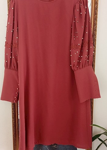 Kiremit renk Uzun Kollu Salaş Kadın Tunik - Görsel 2