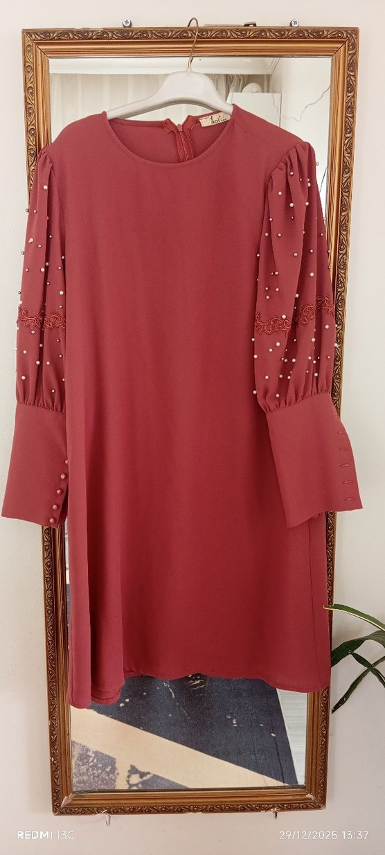 Kiremit renk Uzun Kollu Salaş Kadın Tunik - Görsel 2