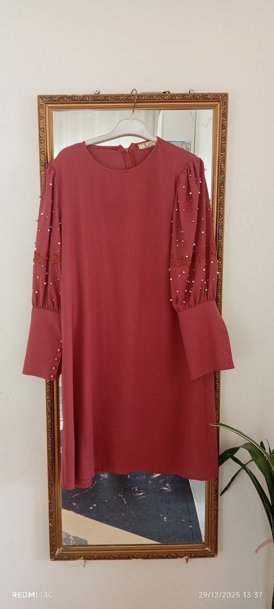 Kiremit renk Uzun Kollu Salaş Kadın Tunik - Görsel 3