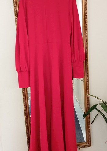 Kırmızı Uzun Kollu V Yakalı Salaş Elbise - Görsel 4