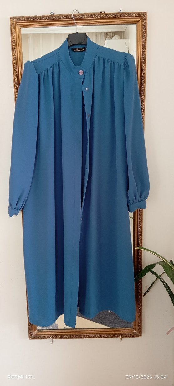 Uzun Kollu Mavi Bohem Kadın Elbise - Görsel 2