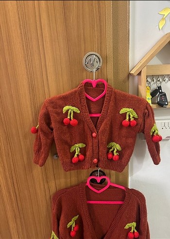 m Beden kahverengi Renk Anne kız el örgüsü hırka