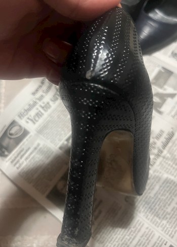 Yılan Desenli Siyah Blok Topuklu Stiletto - Görsel 4