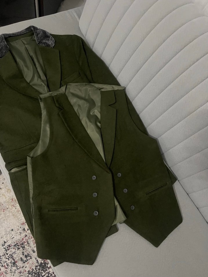 Düğmeli Erkek Kaban-Yelek Takım Kürk Yakalı - Görsel 4