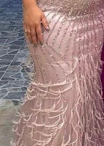 Alfabeta Pembe otrişli Uzun Abiye Elbise