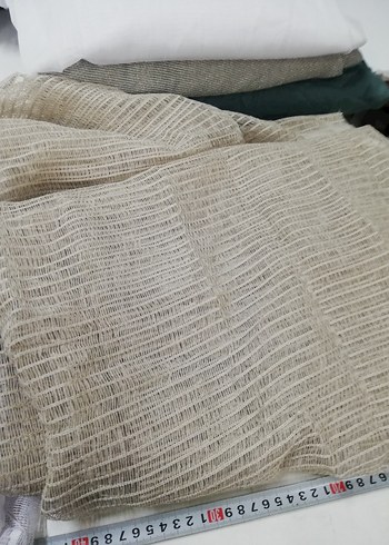 Bohem Bej Gri Düz Tül Perde hasır Kumaş - Görsel 4