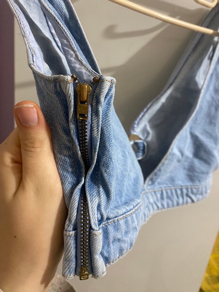 Mavi Denim Düğmeli V Yaka Kadın Büstiyer - Görsel 3