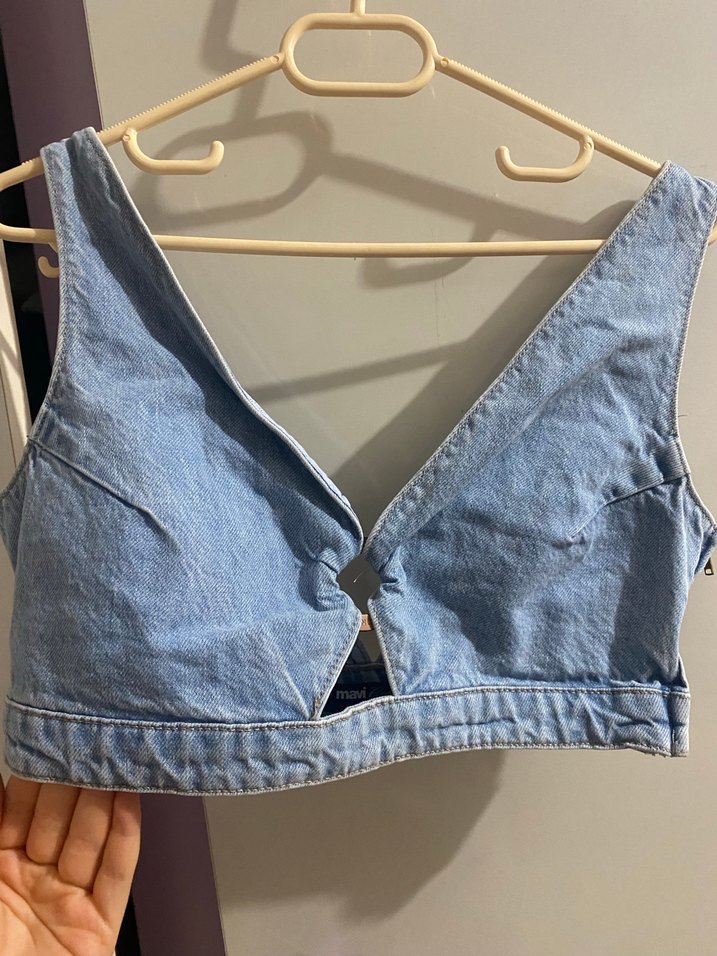 Mavi Denim Düğmeli V Yaka Kadın Büstiyer - Görsel 2