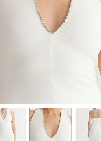 Uzun taşlı ışıltılı şık beyaz elbise - Görsel 2