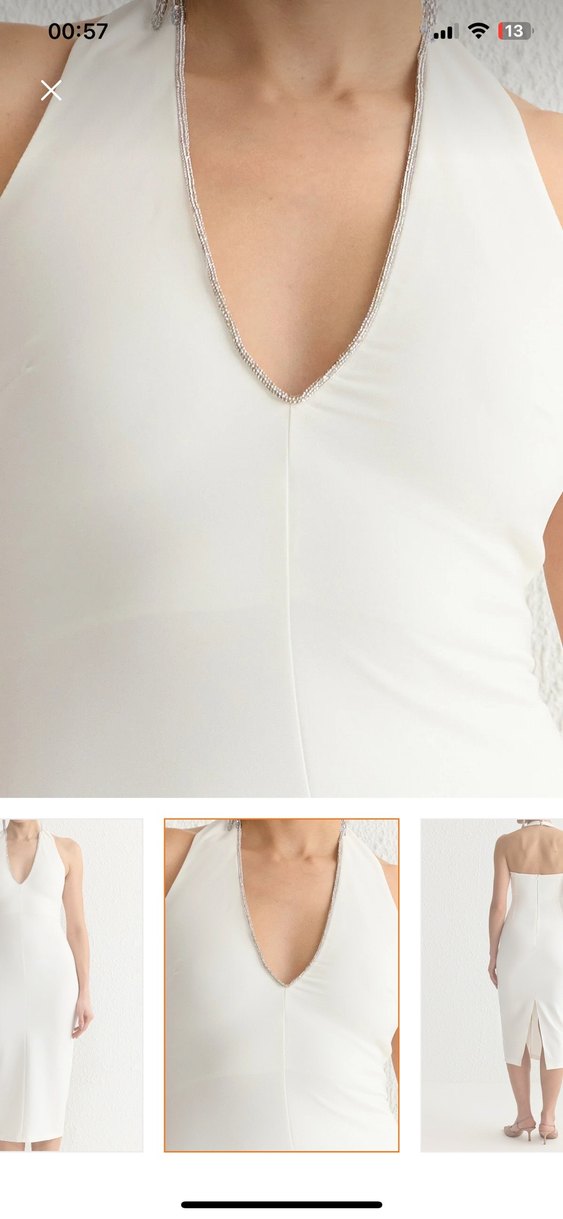 Uzun taşlı ışıltılı şık beyaz elbise - Görsel 2