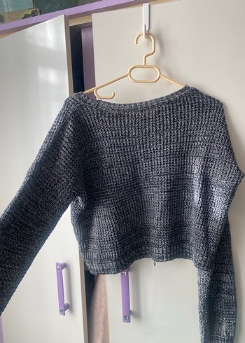 Gri Örgü Kadın Triko Kazak - Görsel 3