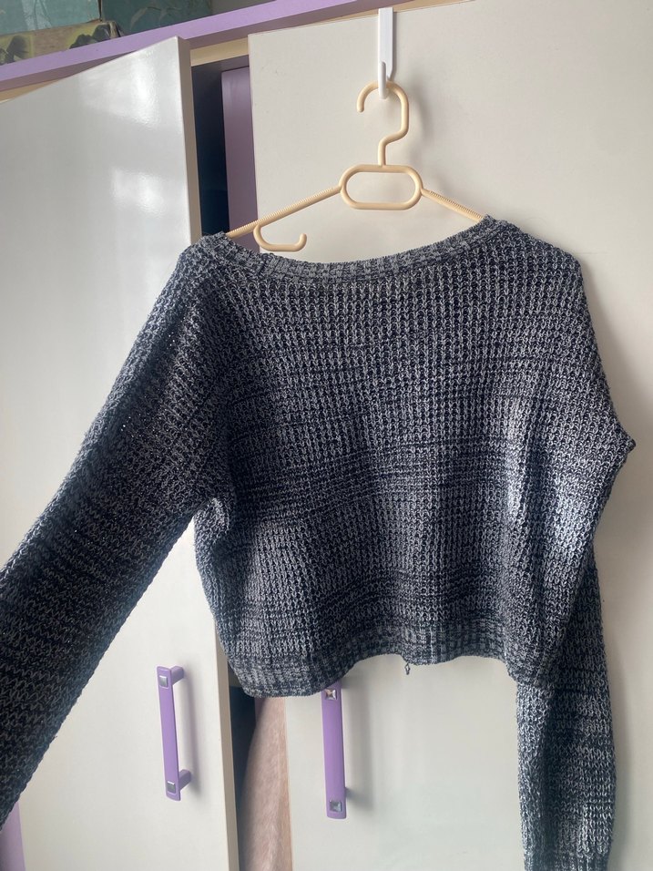 Gri Örgü Kadın Triko Kazak - Görsel 3