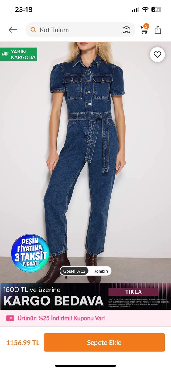 Kadın Denim Regular Fit Tulum milla mark - Görsel 3