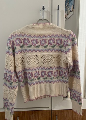 Renkli Vintage V Yaka Örgü Hırka - Görsel 4