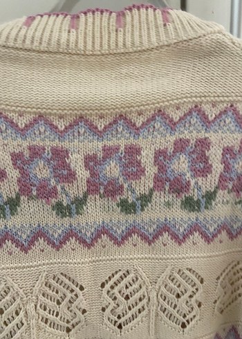 Renkli Vintage V Yaka Örgü Hırka - Görsel 5