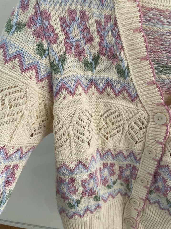 Renkli Vintage V Yaka Örgü Hırka - Görsel 3