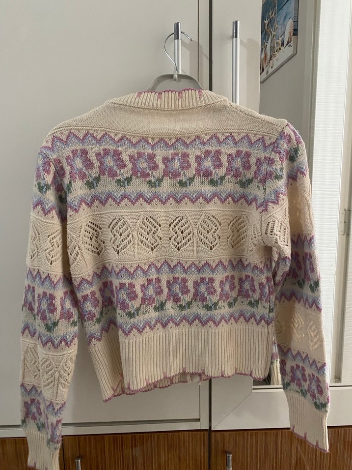 Renkli Vintage V Yaka Örgü Hırka - Görsel 4