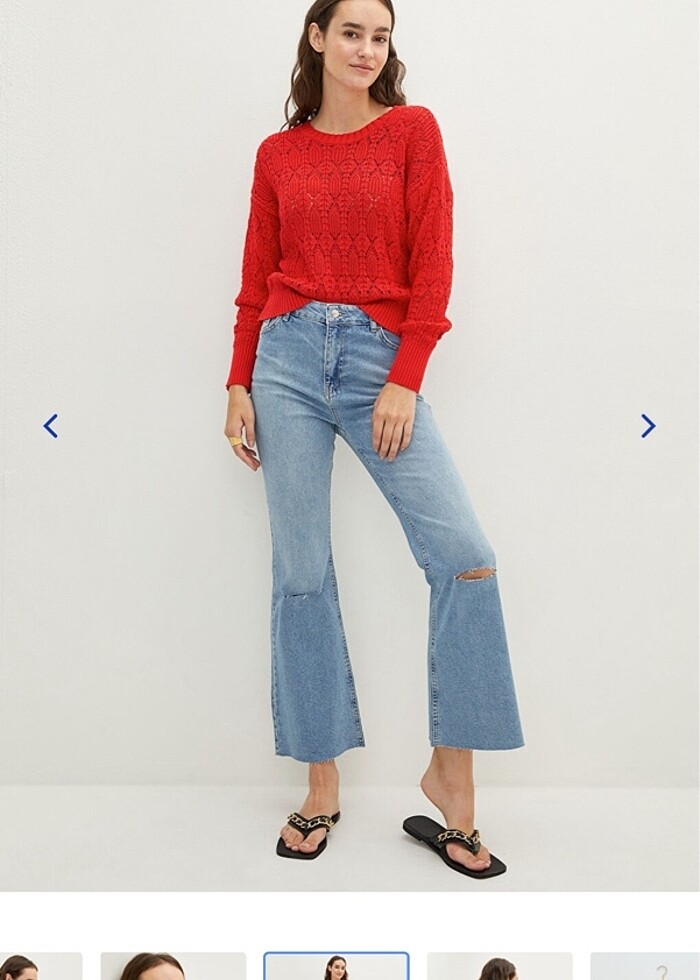 kırmızı kazak kendinden desenli delikli - Görsel 4