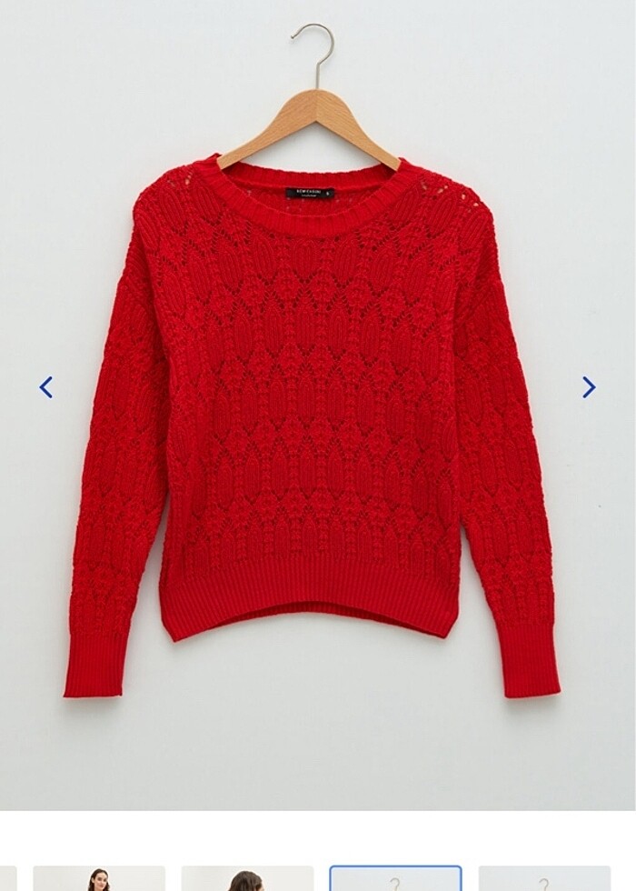 kırmızı kazak kendinden desenli delikli - Görsel 5