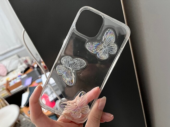 bershka kelebekli holografik telefon kılıfı iph 13/13 pro uyumlu - Görsel 3