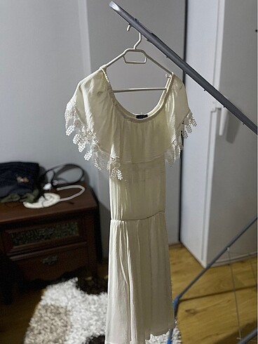 krem rengi elbise - Görsel 2