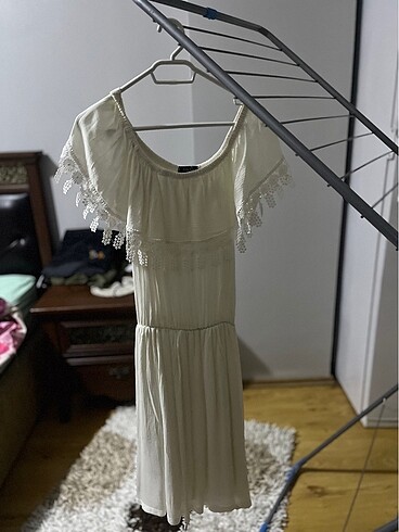 krem rengi elbise - Görsel 3