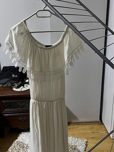krem rengi elbise - Görsel 5