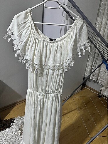 krem rengi elbise - Görsel 4