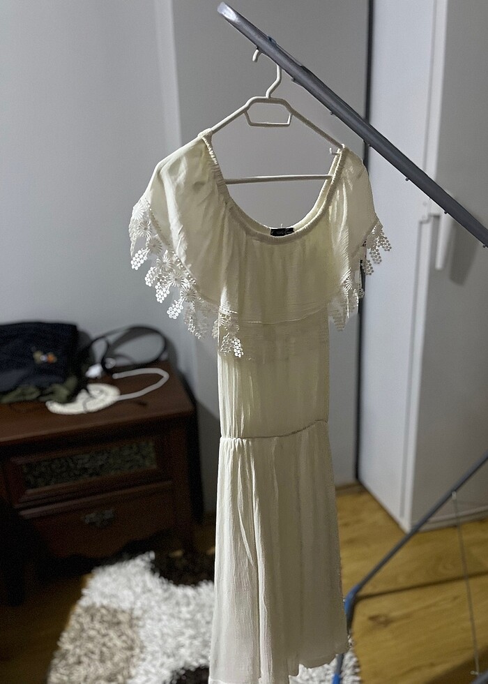 krem rengi elbise - Görsel 2