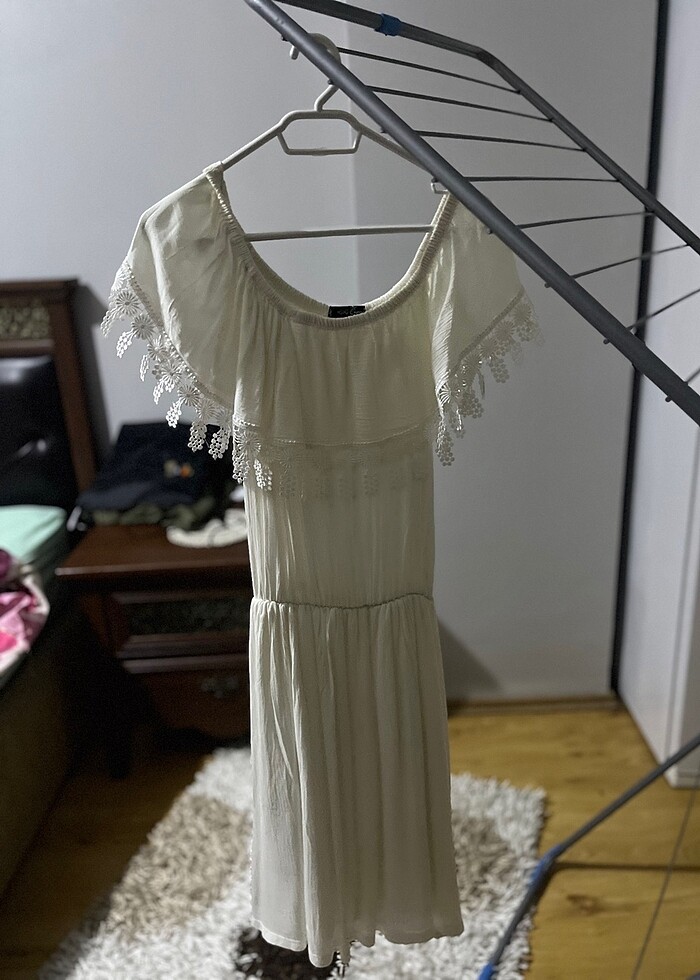 krem rengi elbise - Görsel 3