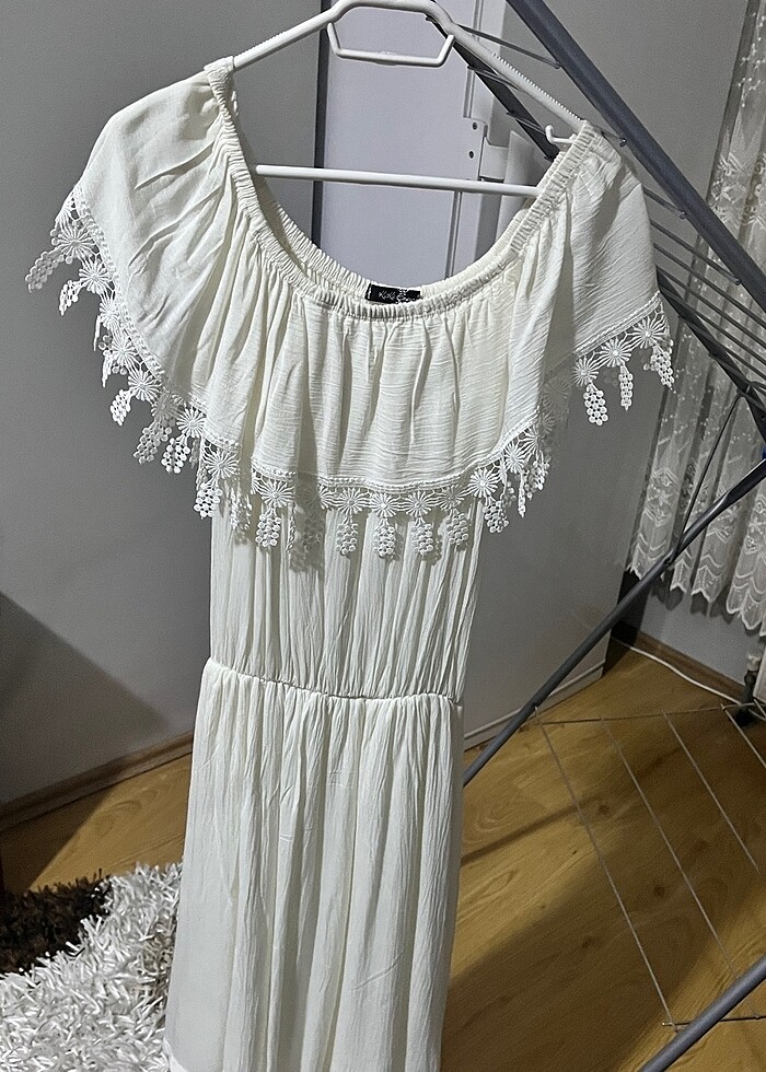 krem rengi elbise - Görsel 4