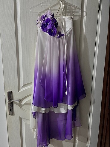 Uzun şallı mor abiye - Görsel 3
