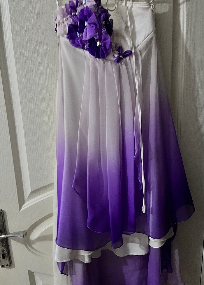 Uzun şallı mor abiye - Görsel 2