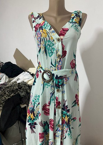 Çiçek Desenli V Yakalı Uzun  Elbise - Görsel 2