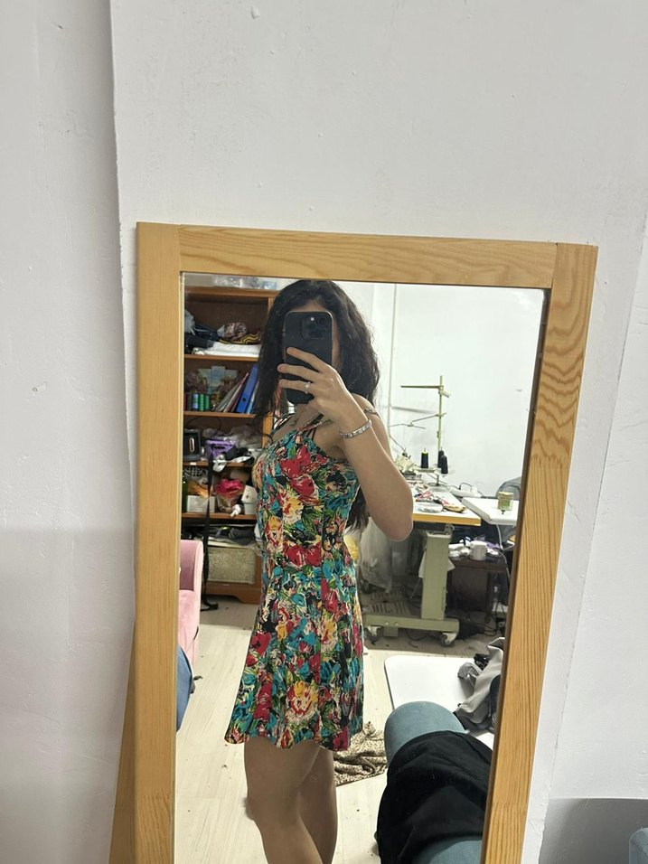 Çiçek Desenli  Mini Elbise - Görsel 2