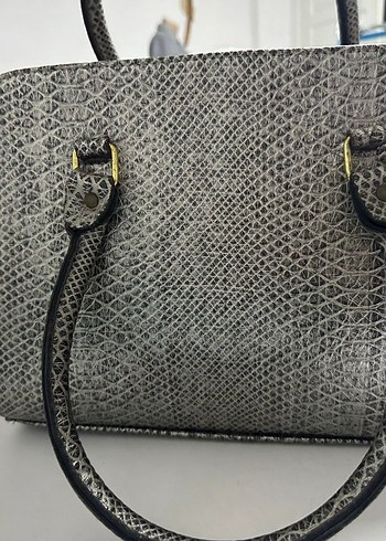 Gri Deri Yılan Desenli Kadın Çanta - Görsel 2