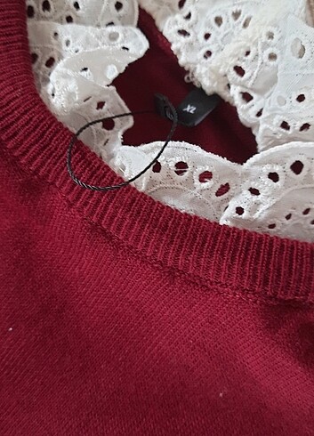 xl Beden Fisto yaka detaylı uzun bordo triko elbise