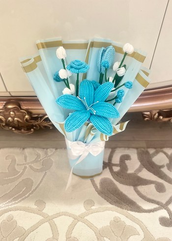 El Örgüsü Bohem Mavi Çiçek Buketi - Görsel 5