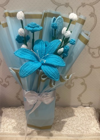 El Örgüsü Bohem Mavi Çiçek Buketi - Görsel 2