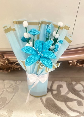 El Örgüsü Bohem Mavi Çiçek Buketi - Görsel 4