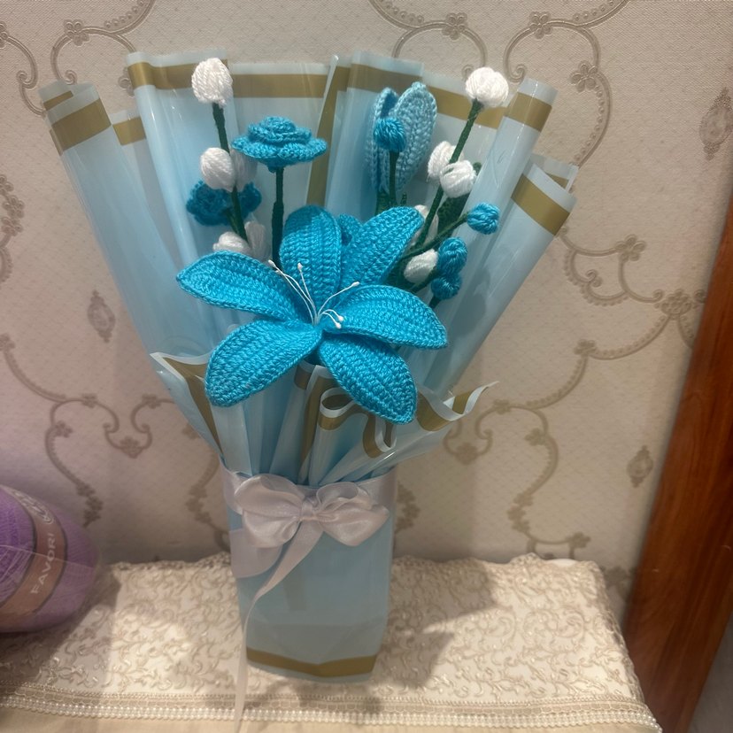 El Örgüsü Bohem Mavi Çiçek Buketi - Görsel 2