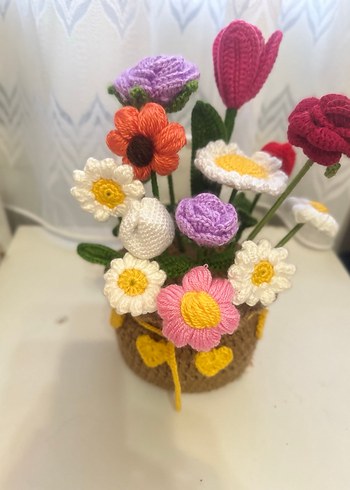 Renkli Örgü Bohem Çiçek Aranjmanı - Görsel 2