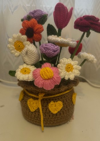 Renkli Örgü Bohem Çiçek Aranjmanı - Görsel 4