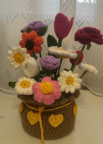 Renkli Örgü Bohem Çiçek Aranjmanı - Görsel 5